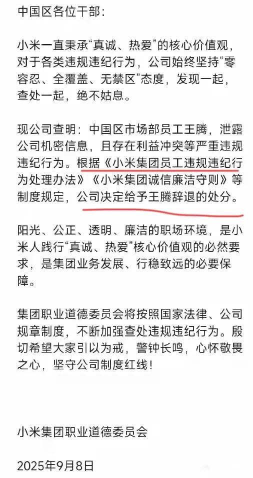 机密移交证物雷军拍板永不录用！开元棋牌小米高管王腾被辞退泄露(图6)